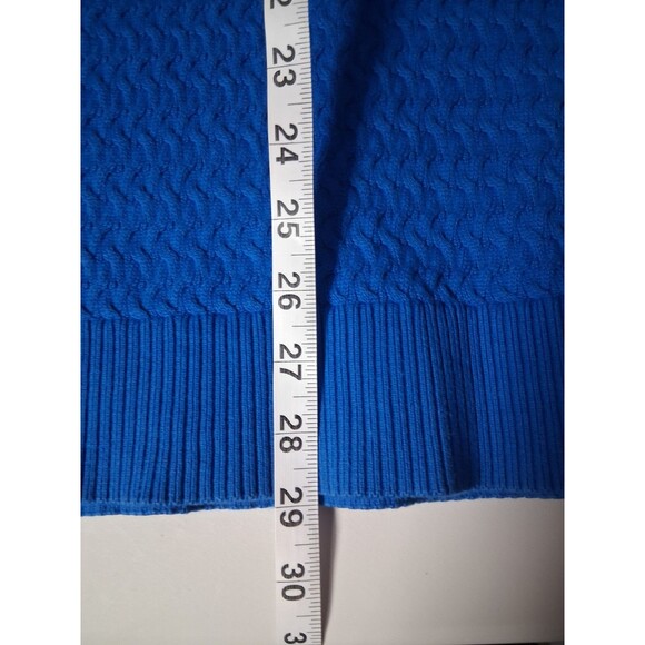 Lands End Sweater Fisherman Turtleneck Womens Large Cable Knit Royal Blue Cotton - Picture 9 of 9